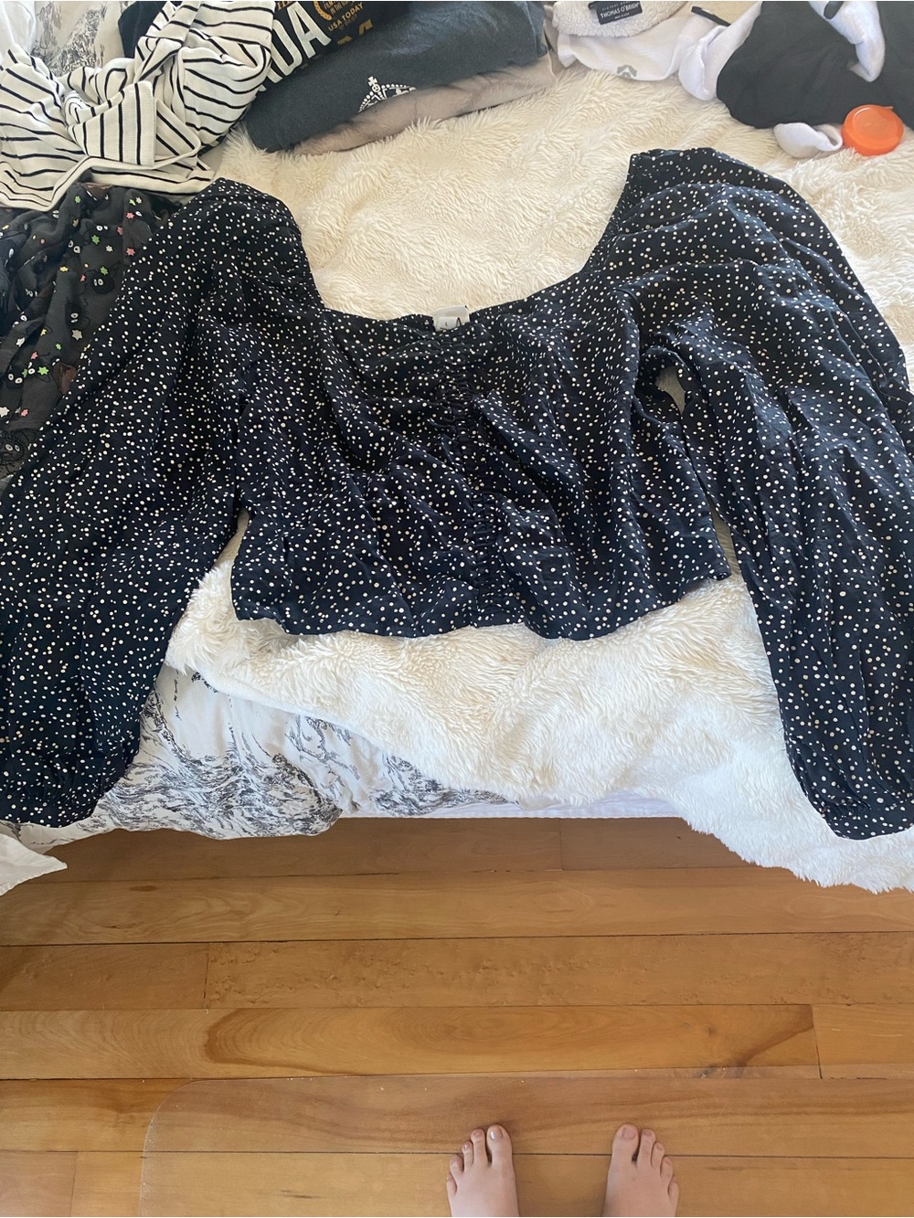 a new day Black Long Sleeve blouse with White Dot Print